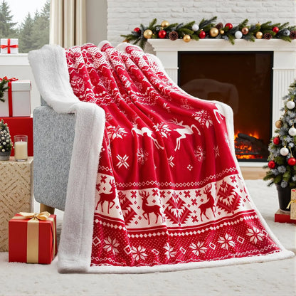 Soft flannel Christmas blanket in American-style design, available in multiple sizes for beds and sofas.