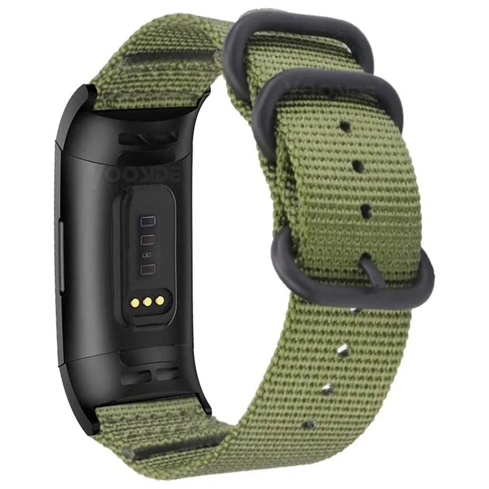 Army Green nylon three-ring buckle replacement strap for Fitbit Charge fitness tracker