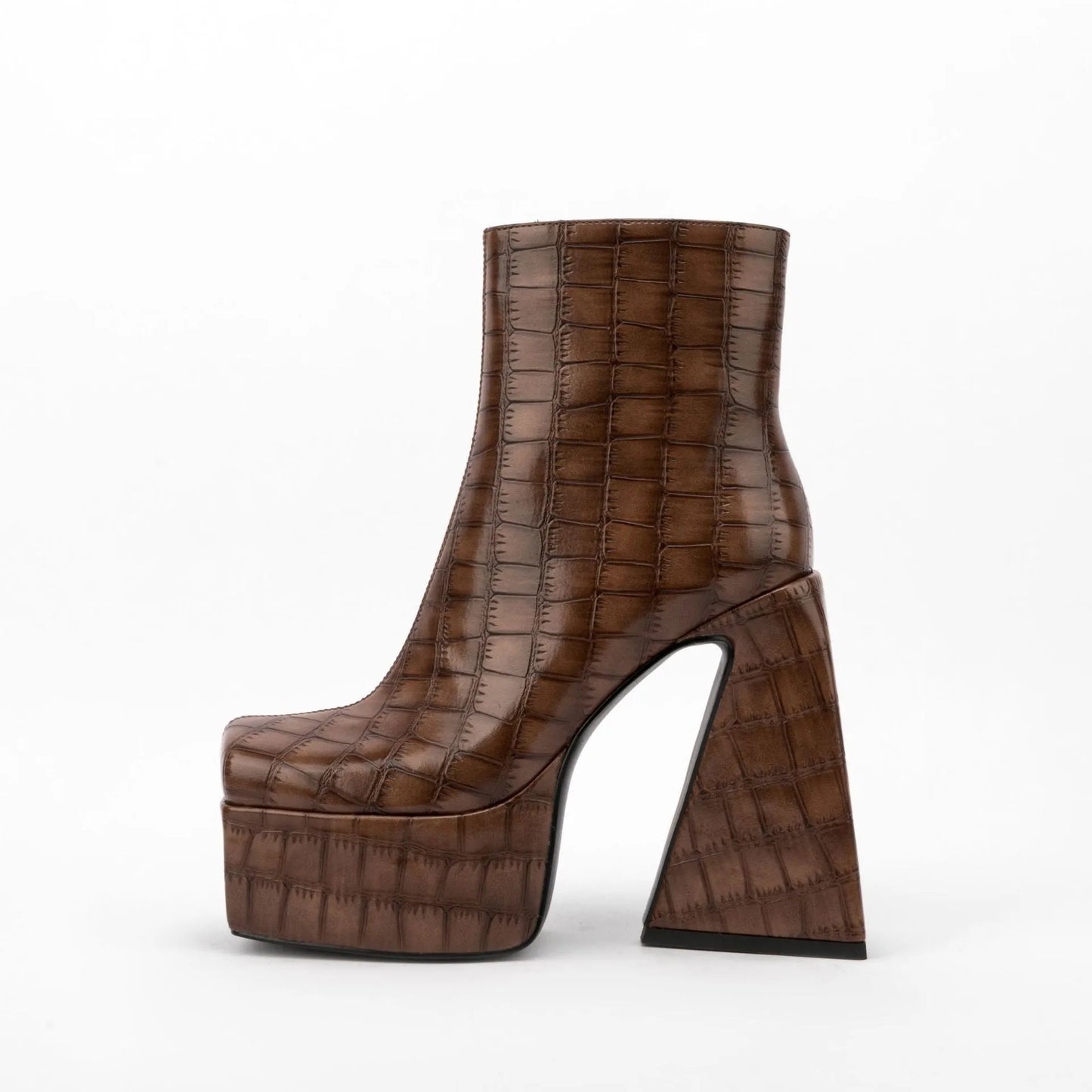 Women's ankle boots with 8cm heel in red, green, black, beige, or brown colours, artificial PU upper