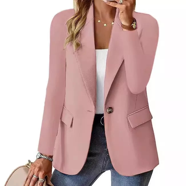Women's long-sleeved polyester blazer in solid colors for office and casual wear