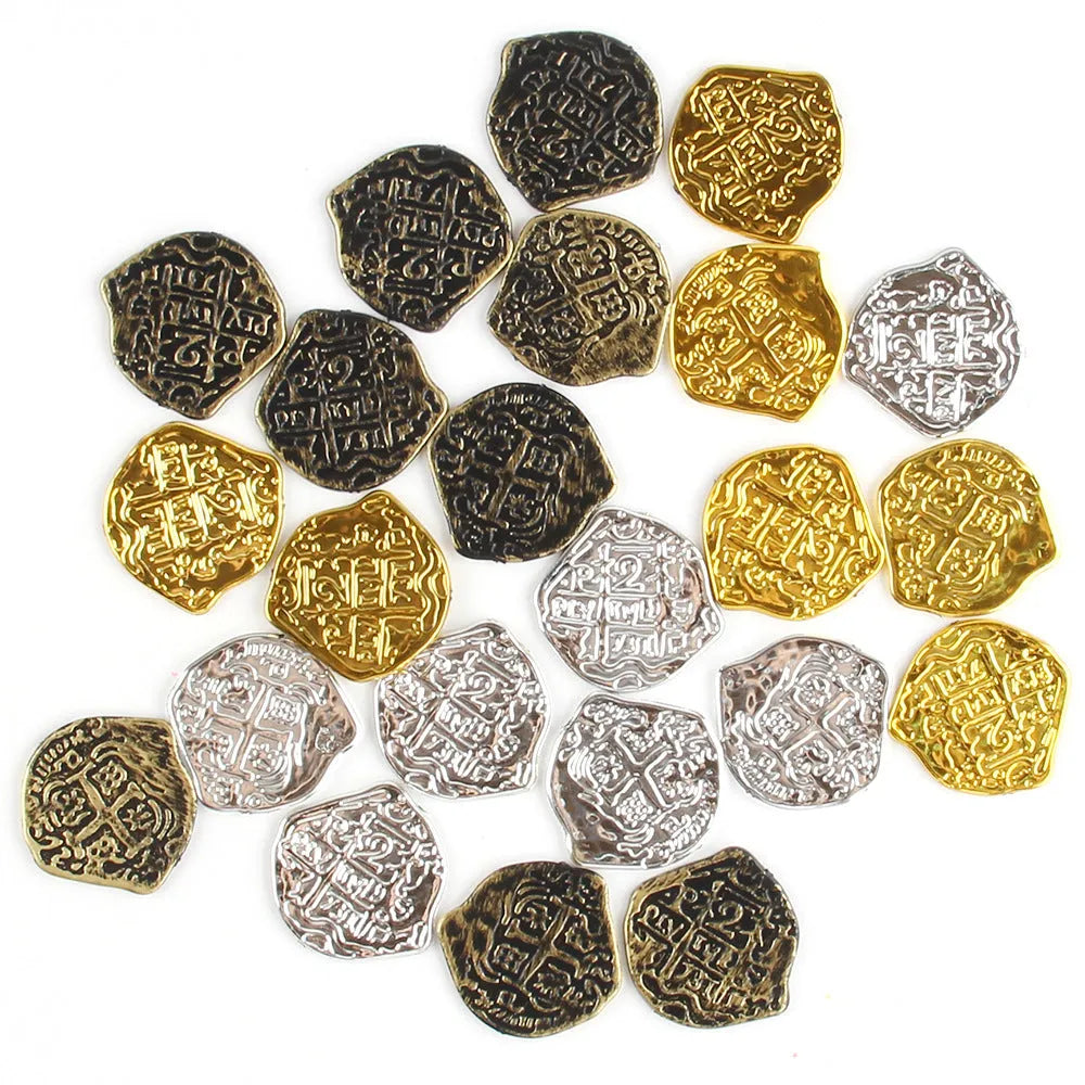 Doli Roman coin set showing 100 plastic coins with electroplated finish in gold, silver, or bronze options