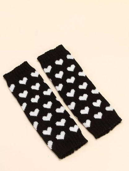 Knitted Love Foot Sock in black and pink with mid-calf length and love pattern