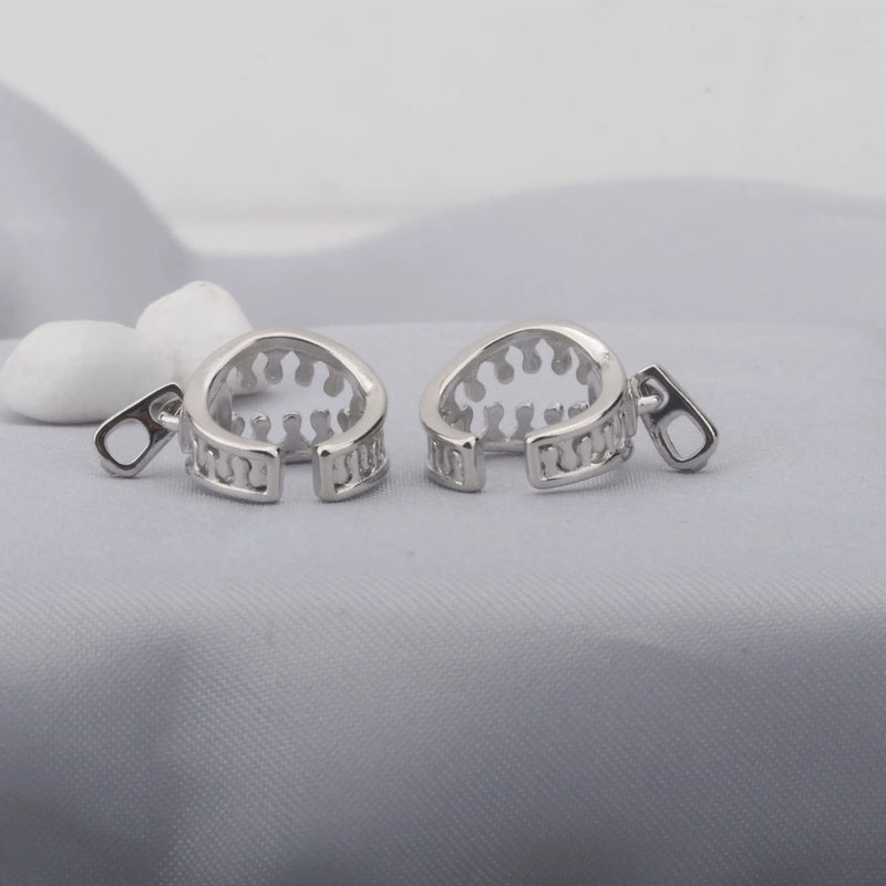 Copper earrings with geometric line design unisex ear bone clips featuring a new zipper ear clip mechanism for comfortable wearing and versatile all-matching style in colour ES862