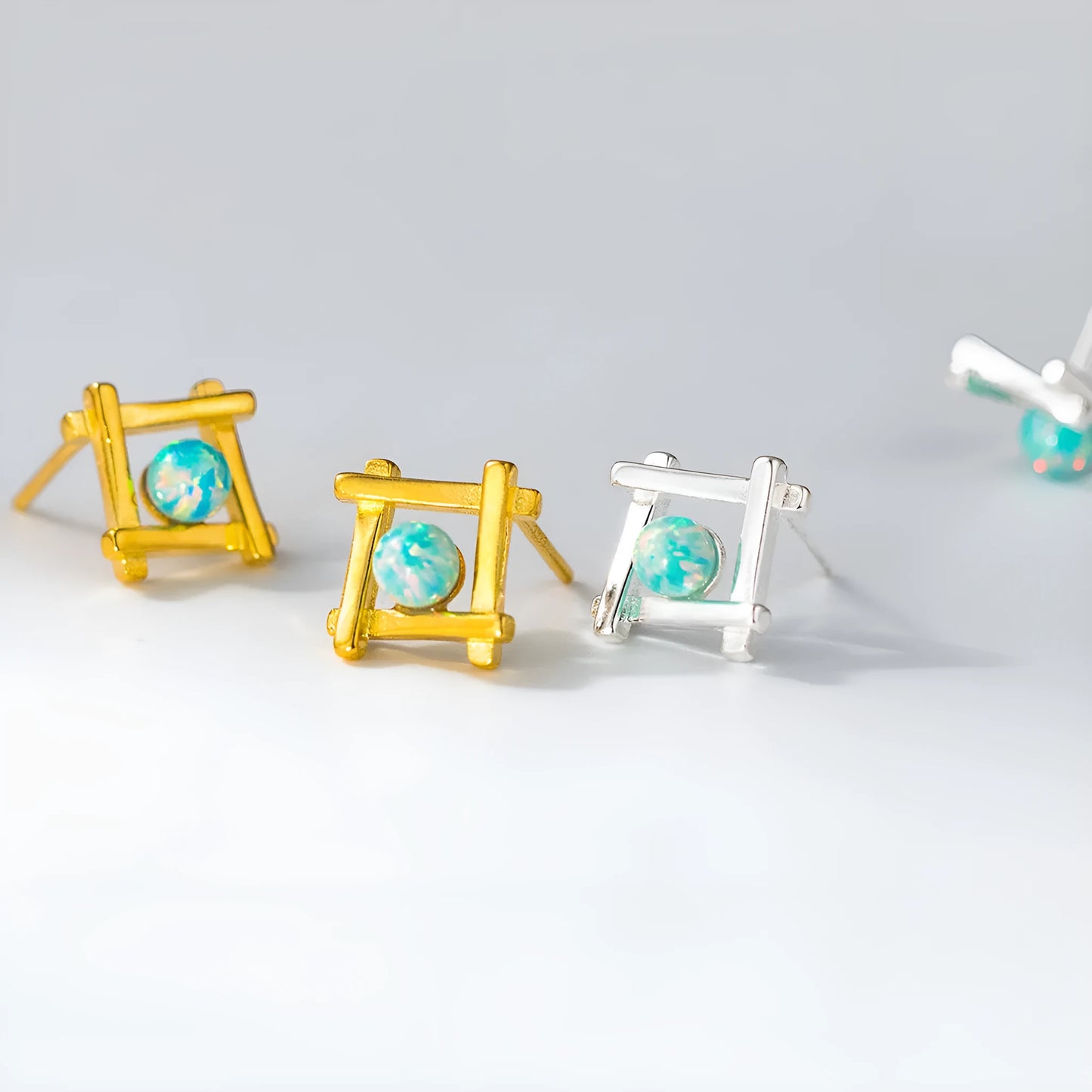 Geometric cross quadrangle stud earrings in S925 silver with silver or gold plating options