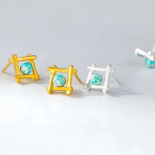 Geometric cross quadrangle stud earrings in S925 silver with silver or gold plating options