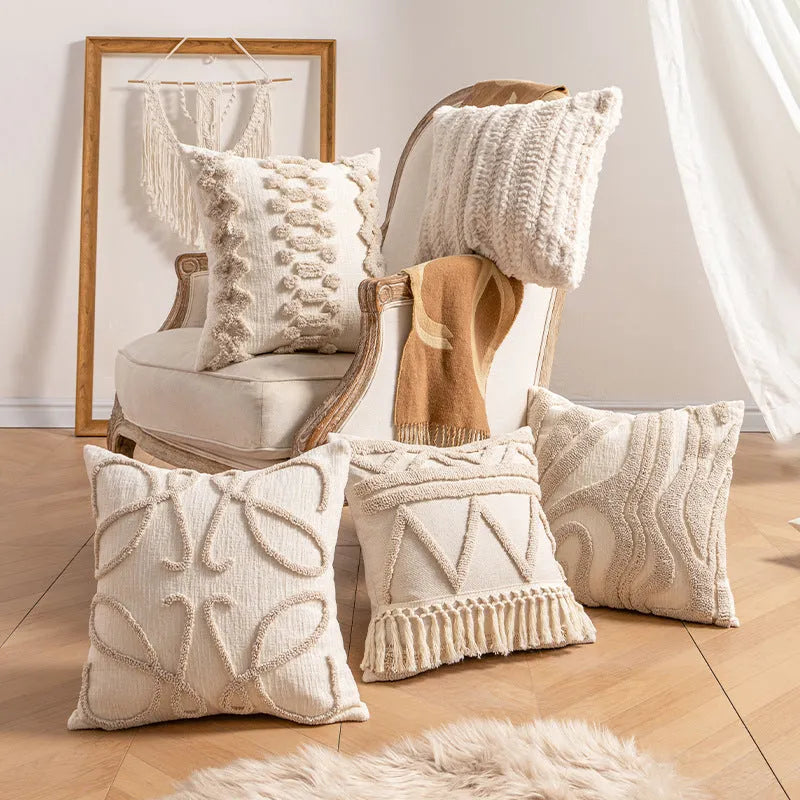 Knitted tassel sofa pillow cover in spiral dot pattern, 45x45cm size with PP cotton filler