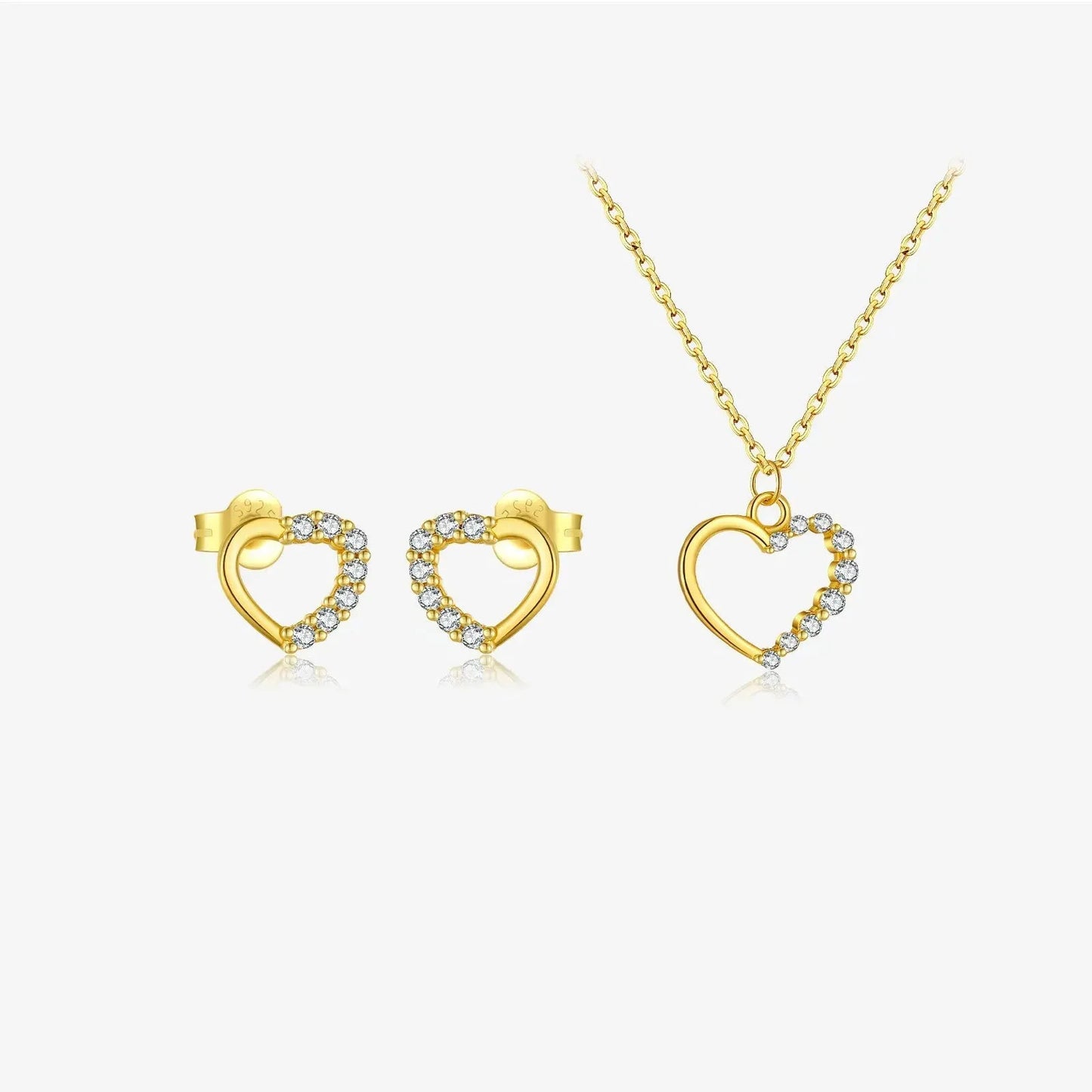 S925 sterling silver hollow heart pendant necklace on a regular chain with gold-plated finish options