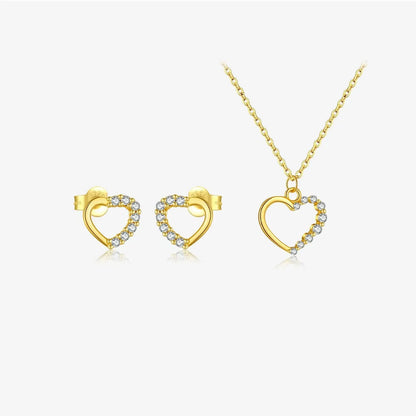 S925 sterling silver hollow heart pendant necklace on a regular chain with gold-plated finish options