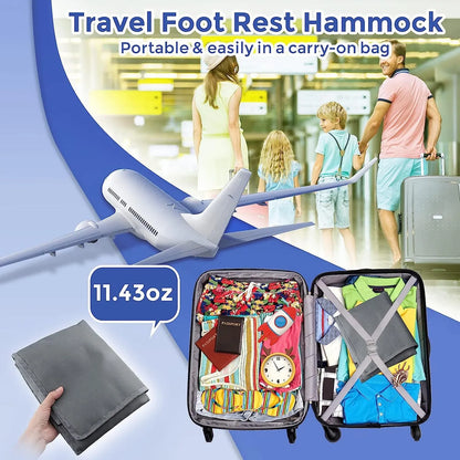 Portable blue children's aircraft seat extender kit with drawstring storage pocket.