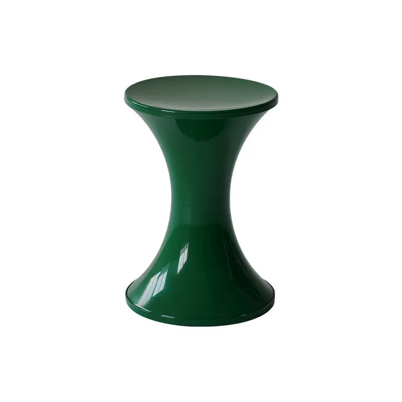 Plastic hourglass-shaped shoe changing stool in green, 40cm high and 30cm wide