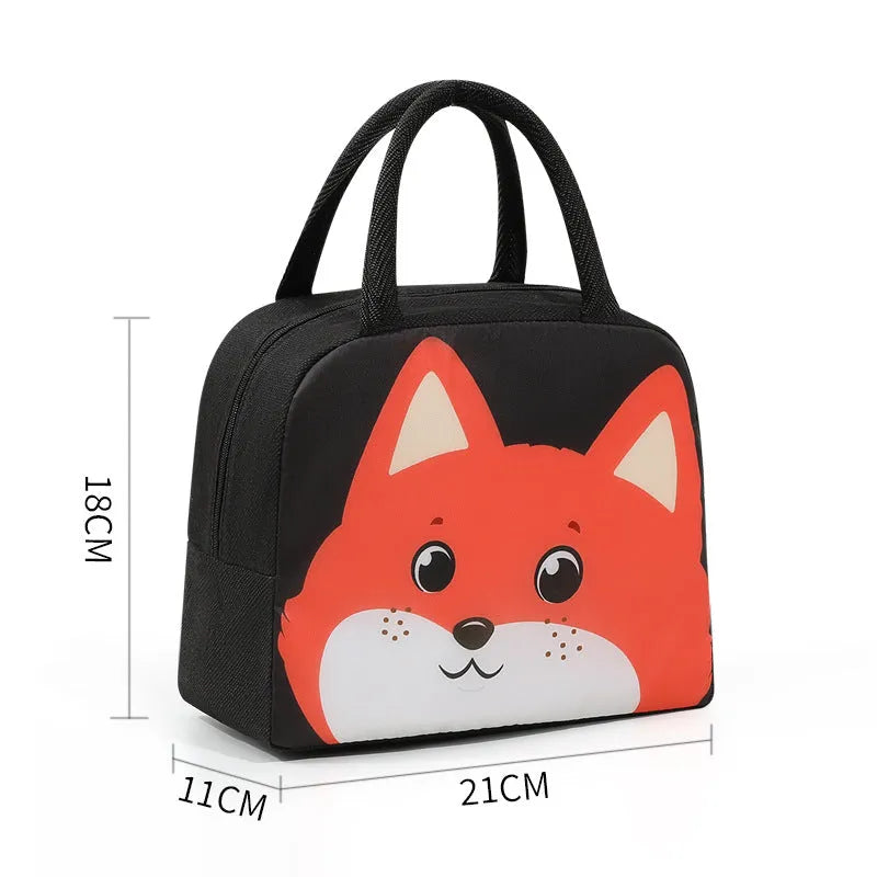 Children's insulated lunch box bag with cartoon design, aluminium foil insulation, Oxford cloth exterior, dimensions 23×18×12cm