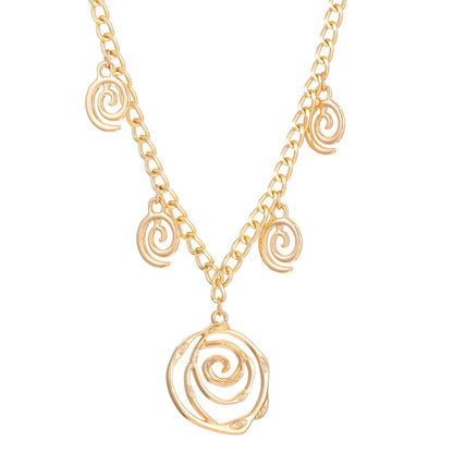 Gold spiral donut alloy jewellery set showing necklace, bracelet, and ear hooks on a plain background.