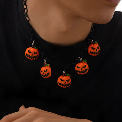 Halloween necklace with a cartoon ghost pumpkin acrylic pendant on a regular chain, in mixed colour 06705.