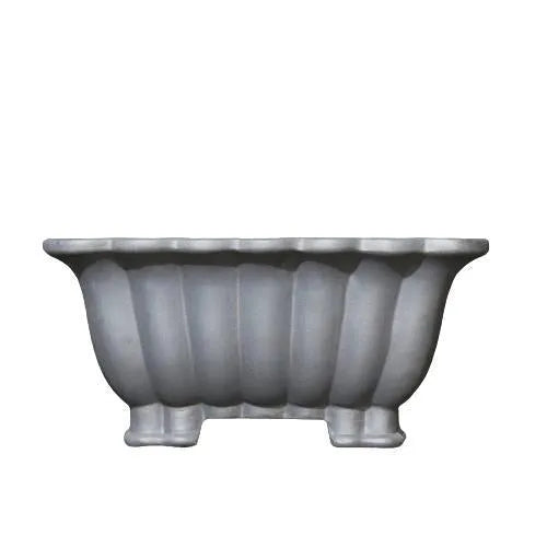 Square purple sand ceramic bonsai pot with 37cm diameter on desktop with small plant