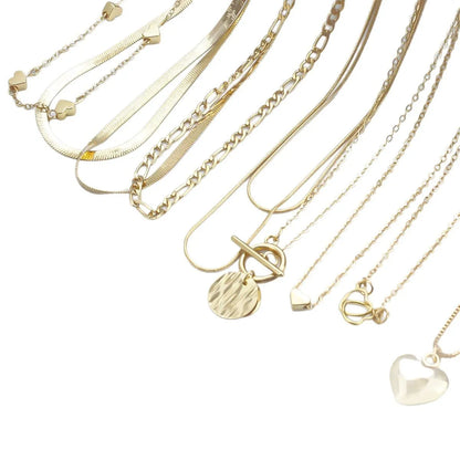 10 gold necklaces with adjustable chains from 21cm to 50cm, featuring electroplated alloy pendants on snake bone chains