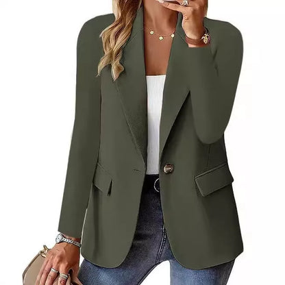 Women's long-sleeved polyester blazer in solid colors for office and casual wear