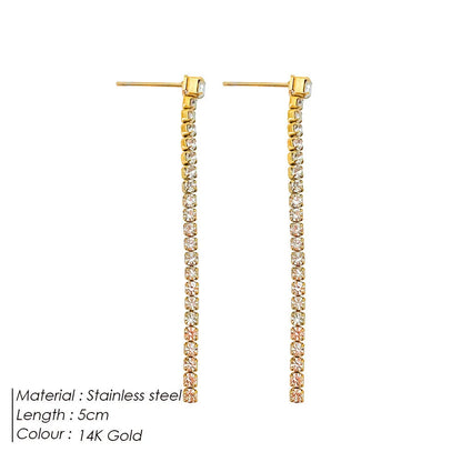 Geometric zircon earrings with Chinese style lines in stainless steel, gold and steel colour options