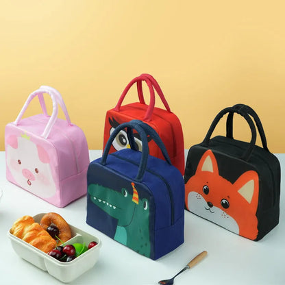 Children's insulated lunch box bag with cartoon design, aluminium foil insulation, Oxford cloth exterior, dimensions 23×18×12cm