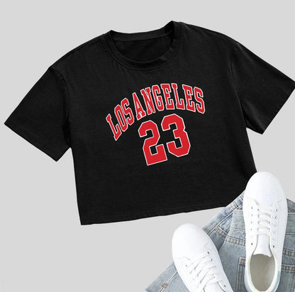 Personalised English letters summer t-shirt with exposed navel design in black or white with custom text printing