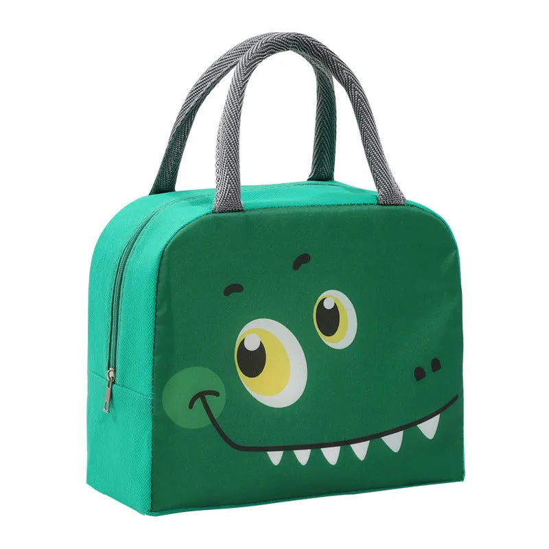 Children's insulated lunch box bag with cartoon design, aluminium foil insulation, Oxford cloth exterior, dimensions 23×18×12cm