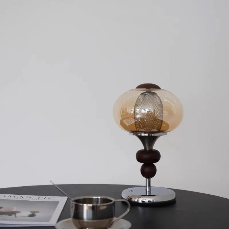 Solid wood table lamp with rechargeable USB power supply and touch switch, three colour variable light with dimming, retro style palace lamp measuring 16cm wide by 28cm high, wooden desk light with mood lighting capability