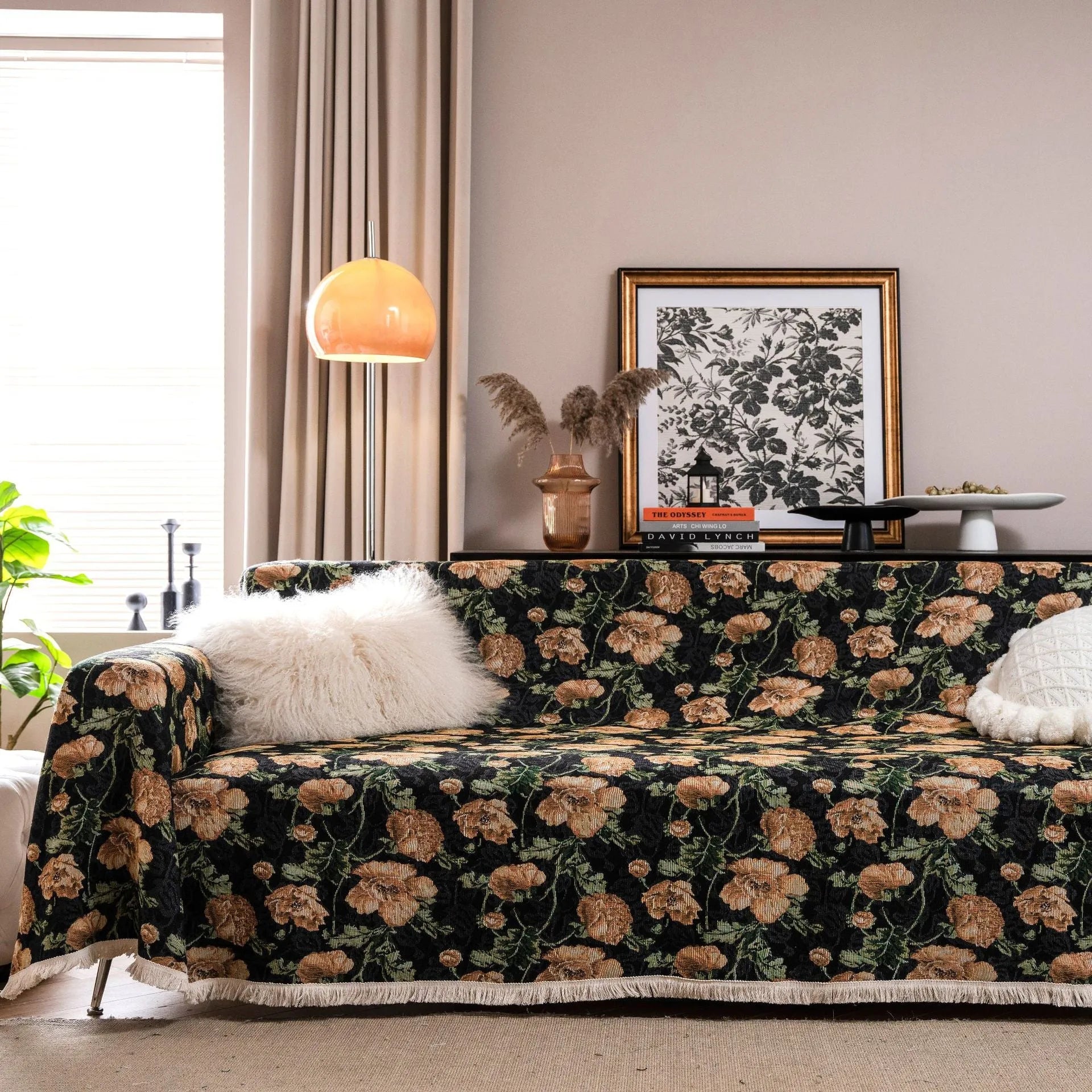 American country jacquard sofa cover with anti-hair scratch design in cherry white beard colour