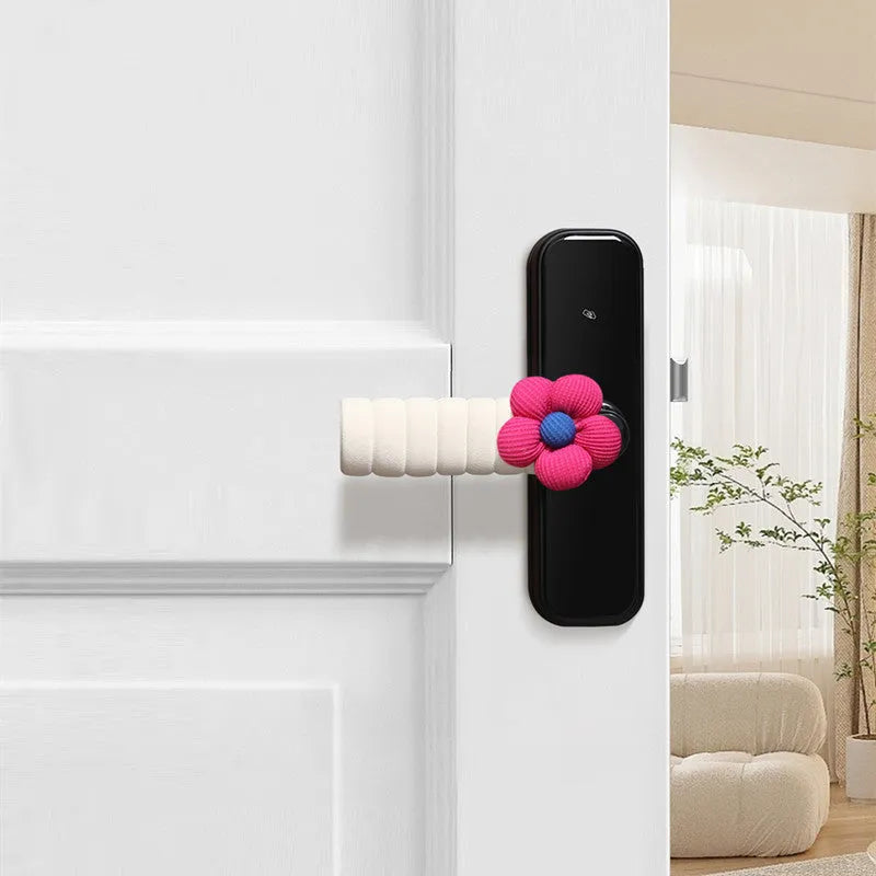 Flower door handle protective casing in beige colour with floral pattern, soft PEVA material, round shape for anti-collision