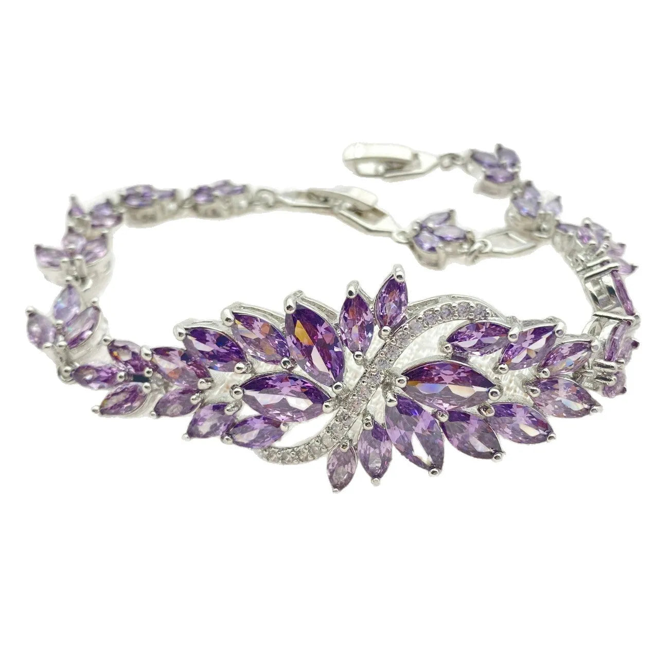 Gold-electroplated copper bracelet with colour zircon stones and ice flower decorative elements