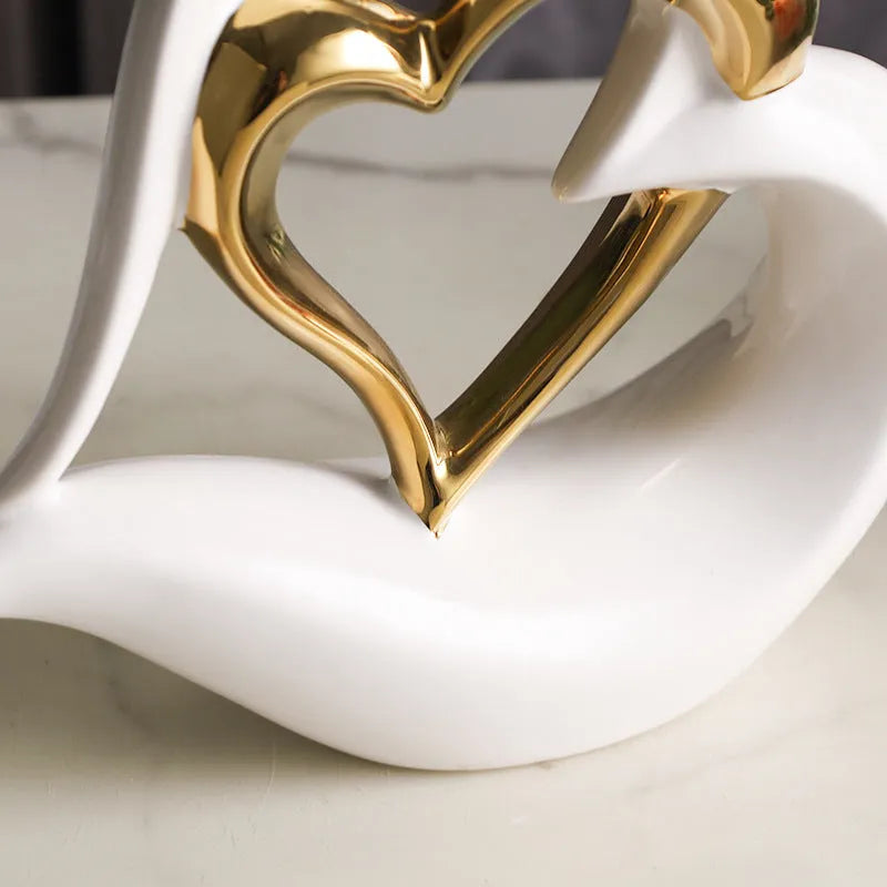 Modern geometric heart ornament in white porcelain with metallic colour finish options