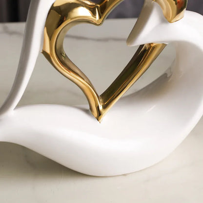 Modern geometric heart ornament in white porcelain with metallic colour finish options