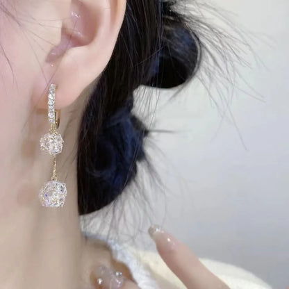 Silver colour drop shape earrings with rhinestone ball and tassel ball confession balloon design