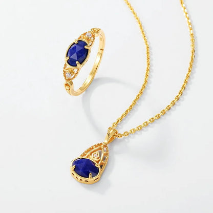 Japanese style lapis lazuli ring with sterling silver ellipse setting and adjustable sizing