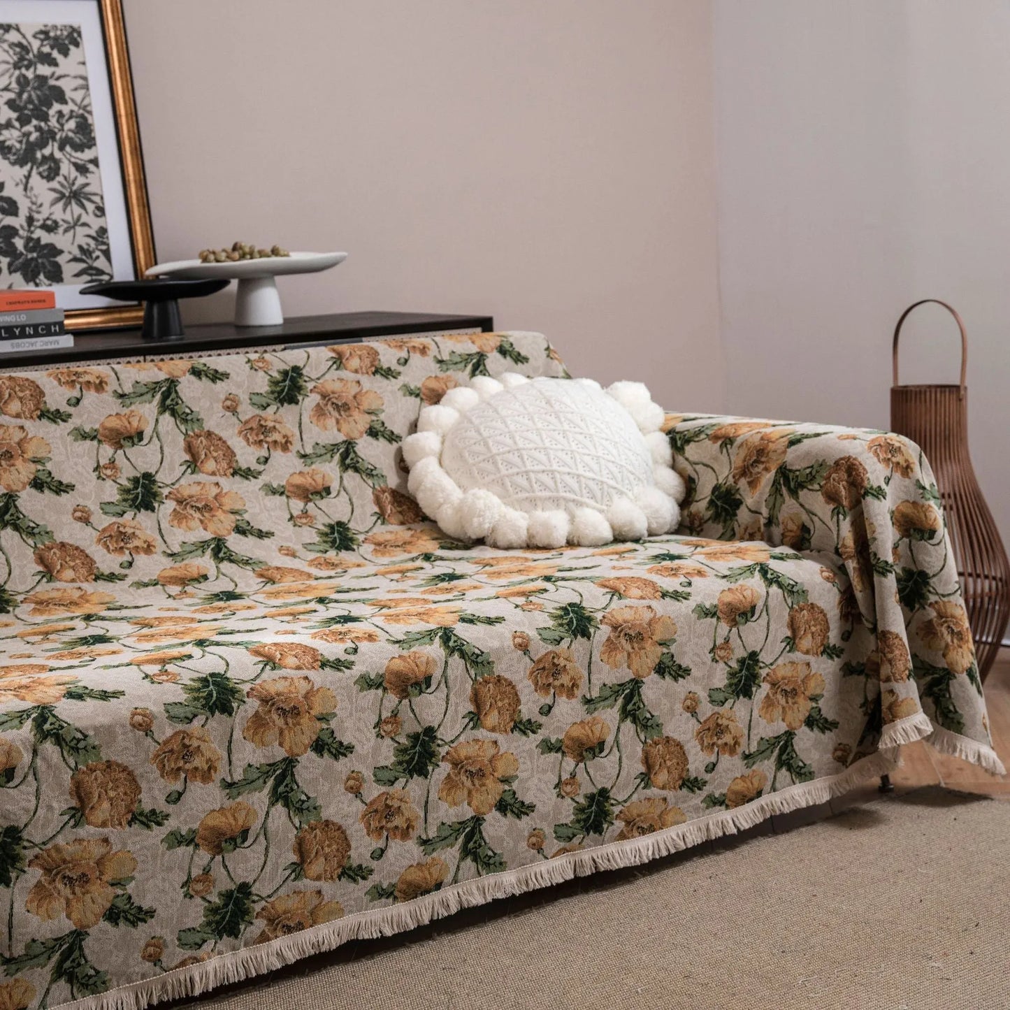 American country jacquard sofa cover with anti-hair scratch design in cherry white beard colour
