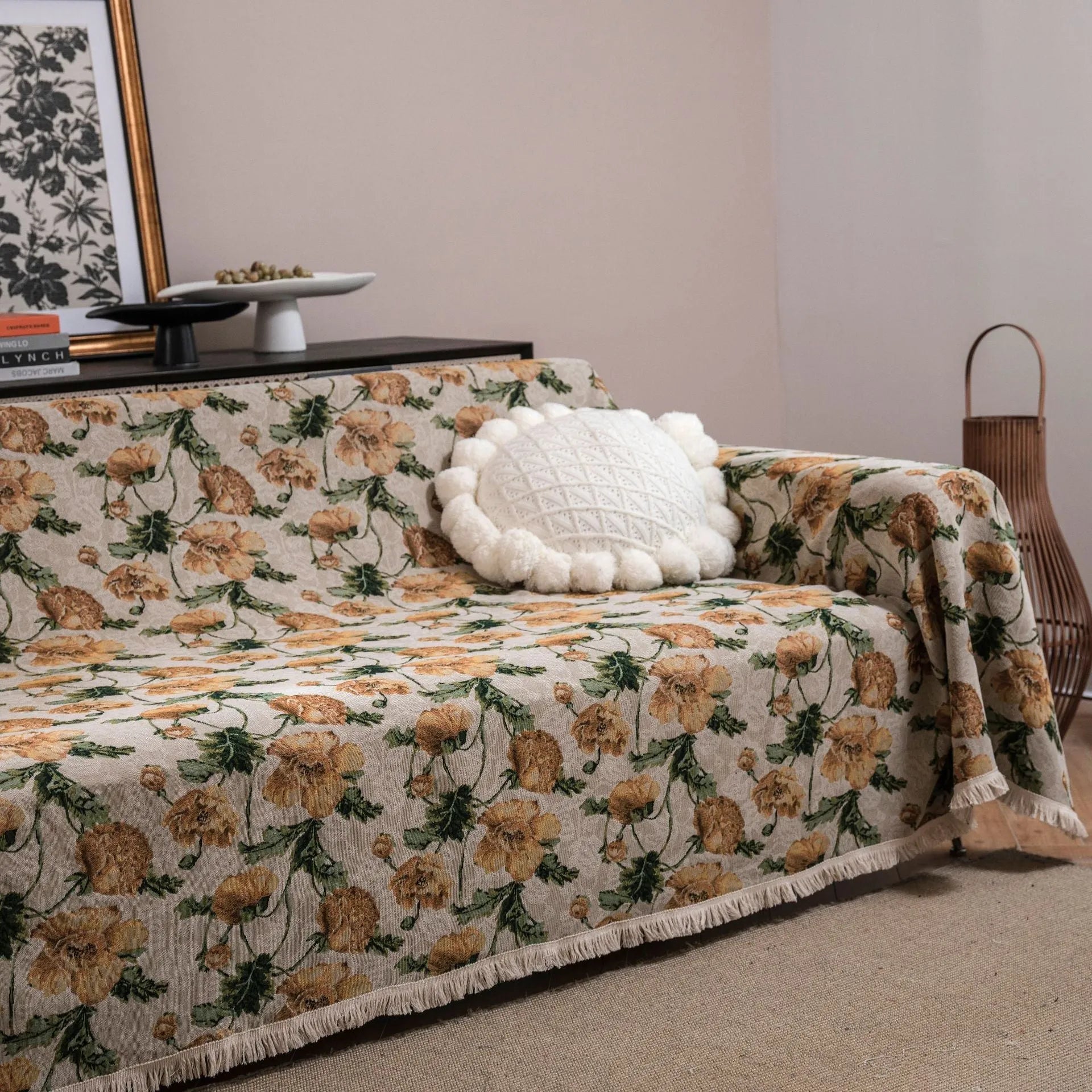 American country jacquard sofa cover with anti-hair scratch design in cherry white beard colour