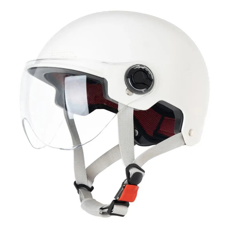 3C certified electric motorcycle helmet in polypropylene with sun visor, shown in Ice Crystal Gray colour option