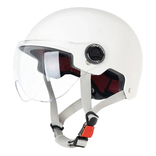 3C certified electric motorcycle helmet in polypropylene with sun visor, shown in Ice Crystal Gray colour option