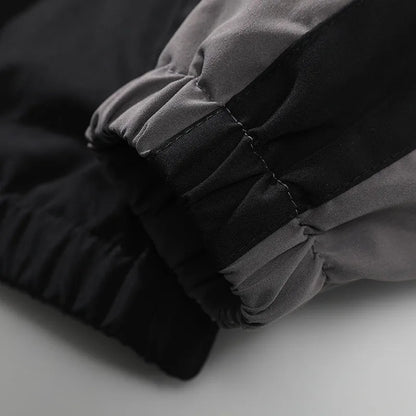 Men's black casual jacket with contrast stitching and side seam pockets for outdoor wear