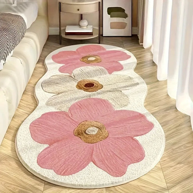 Flower shaped cashmere bedside blanket with cartoon alien design in gradient flower pattern