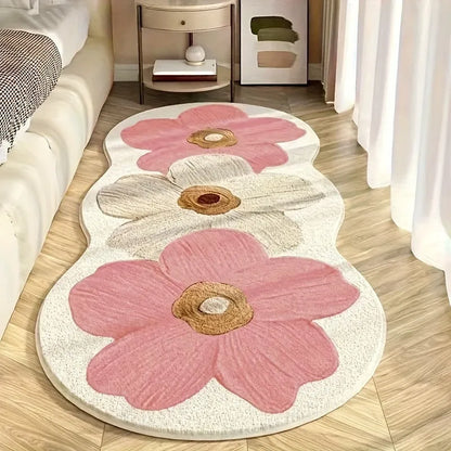 Flower shaped cashmere bedside blanket with cartoon alien design in gradient flower pattern
