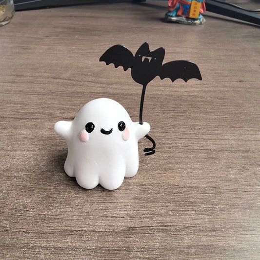 Mini ghost walking dog statue with bat, 4x5x4cm resin Halloween decoration
