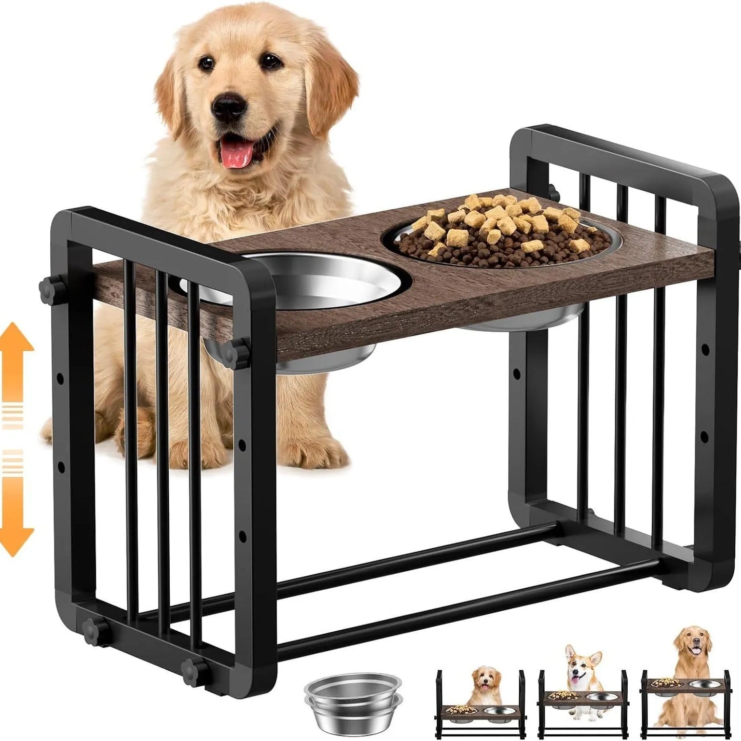 Black wooden dog bowl stand bracket measuring 37 by 23 centimetres