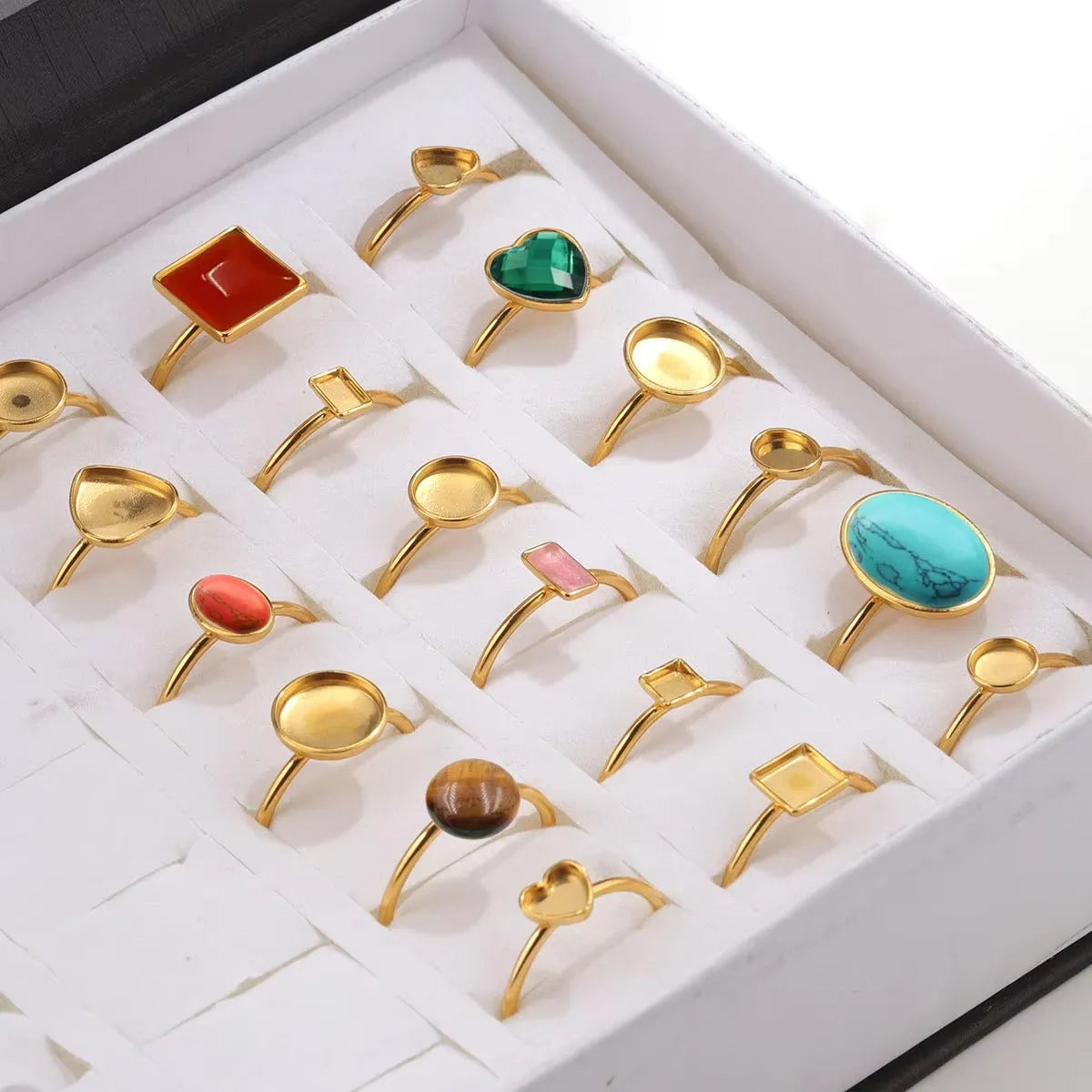Stainless steel DIY ring setting with electroplated gold finish and totem pattern decoration