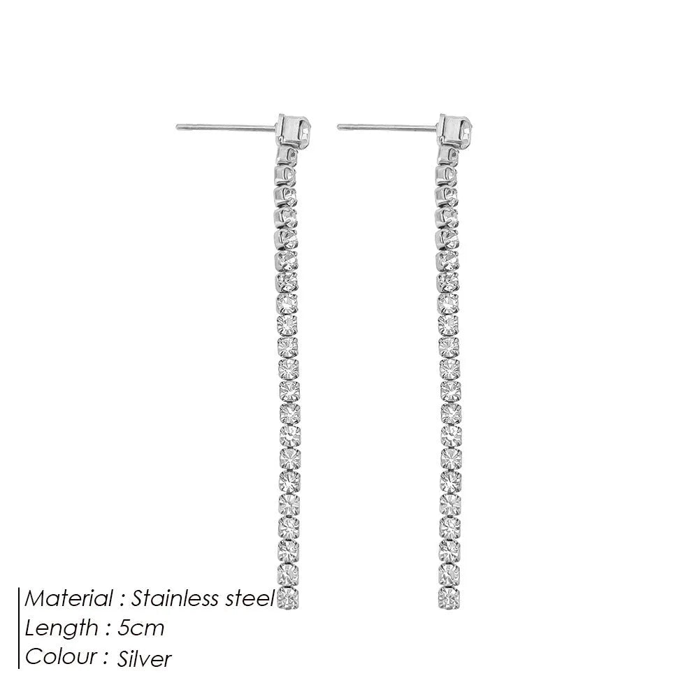 Geometric zircon earrings with Chinese style lines in stainless steel, gold and steel colour options