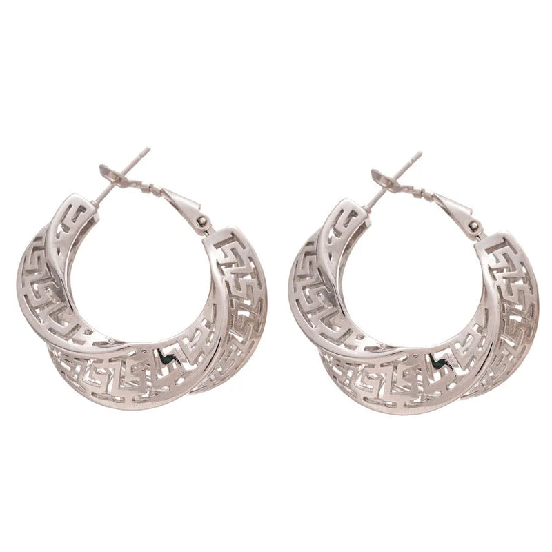 Exaggerated Twisted Round Geometric Women's Hollow Stud Earrings: Lightweight Copper Design with 2 Colour Options for Everyday Wear