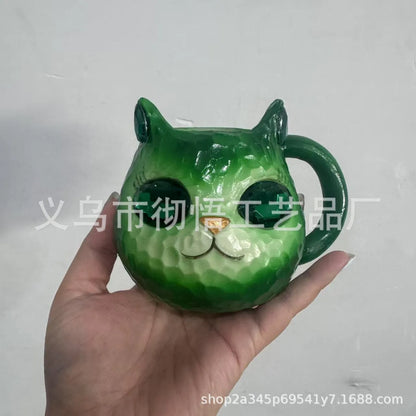 Crystal Earth Cat Cup resin crafts decorative item with cat motif in purple, green, blue, or pink colour