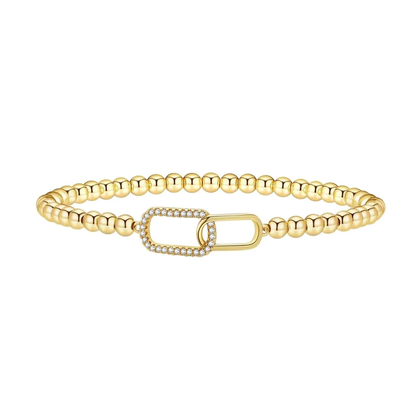 Stainless steel beaded bracelet with geometric round beads in adjustable design