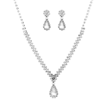 Rhinestone claw chain necklace and earrings set with water drop shaped pendants
