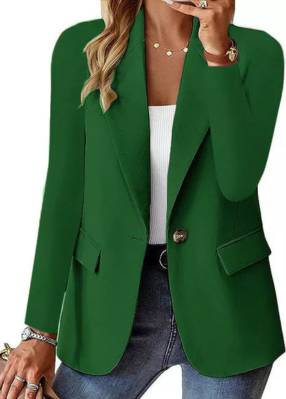 Women's long-sleeved polyester blazer in solid colors for office and casual wear