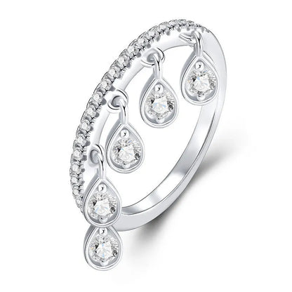 Silver tassel ring for women with moissanite mosaic, crown shape and round design, US sizes 5 to 9
