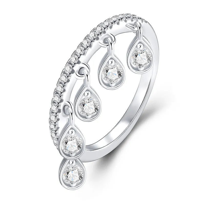 Tassel Ring for Women in 925 Silver with Moissanite Crown Design, Round Shape, US Sizes 5 to 9, Non-Fading Fashion OL Style Jewellery for Everyday Wear and Gifts